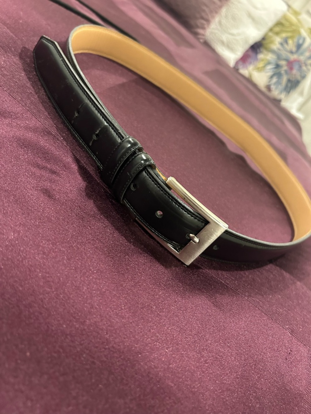 Men’s Classic Minimal Black Dress Belt Size Large 45” with Silver Buckle